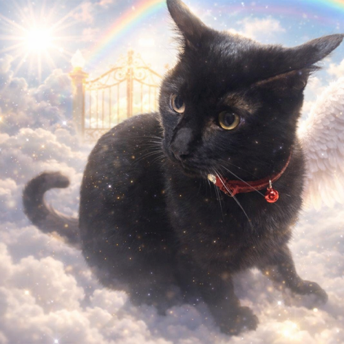 Fred G. Sanford — the hero cat — watching from above in the clouds